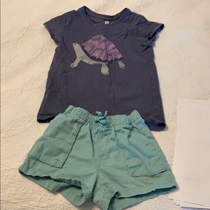 Turtle Graphic Tee and Solid Woven Pull-On Shorts